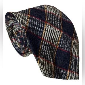 Ricardo Tartan Wool Tie Plaid Navy Blue Preppy Dark Academia School Collegiate
